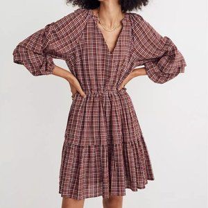 NWT - Madewell Seersucker Wrap Mini Dress / LARGE / DARK MERLOT - ($128)